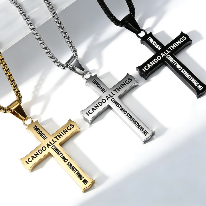 FREE Today: Stainless Steel Cross Pendant Necklace with Philippians 4:13 Quote: A Reminder of Divine Strengthening - image 0