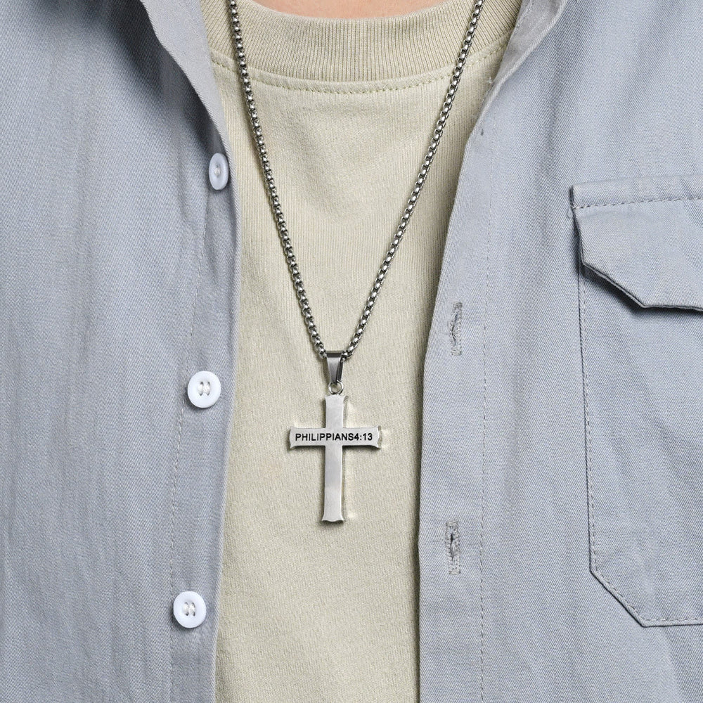 FREE Today: Stainless Steel Cross Pendant Necklace with Philippians 4:13 Quote: A Reminder of Divine Strengthening - image 1