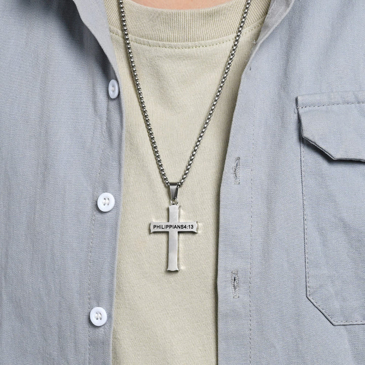 FREE Today: Stainless Steel Cross Pendant Necklace with Philippians 4:13 Quote: A Reminder of Divine Strengthening - image 1