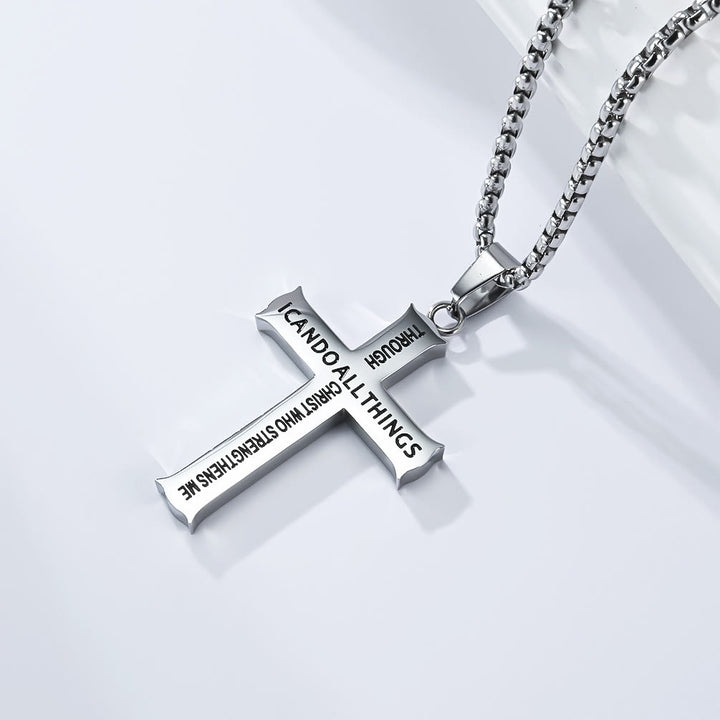 Christianartworkshop Stainless Steel Cross Pendant Necklace with Philippians 4:13 Quote: A Reminder of Divine Strengthening - Silver - image 2