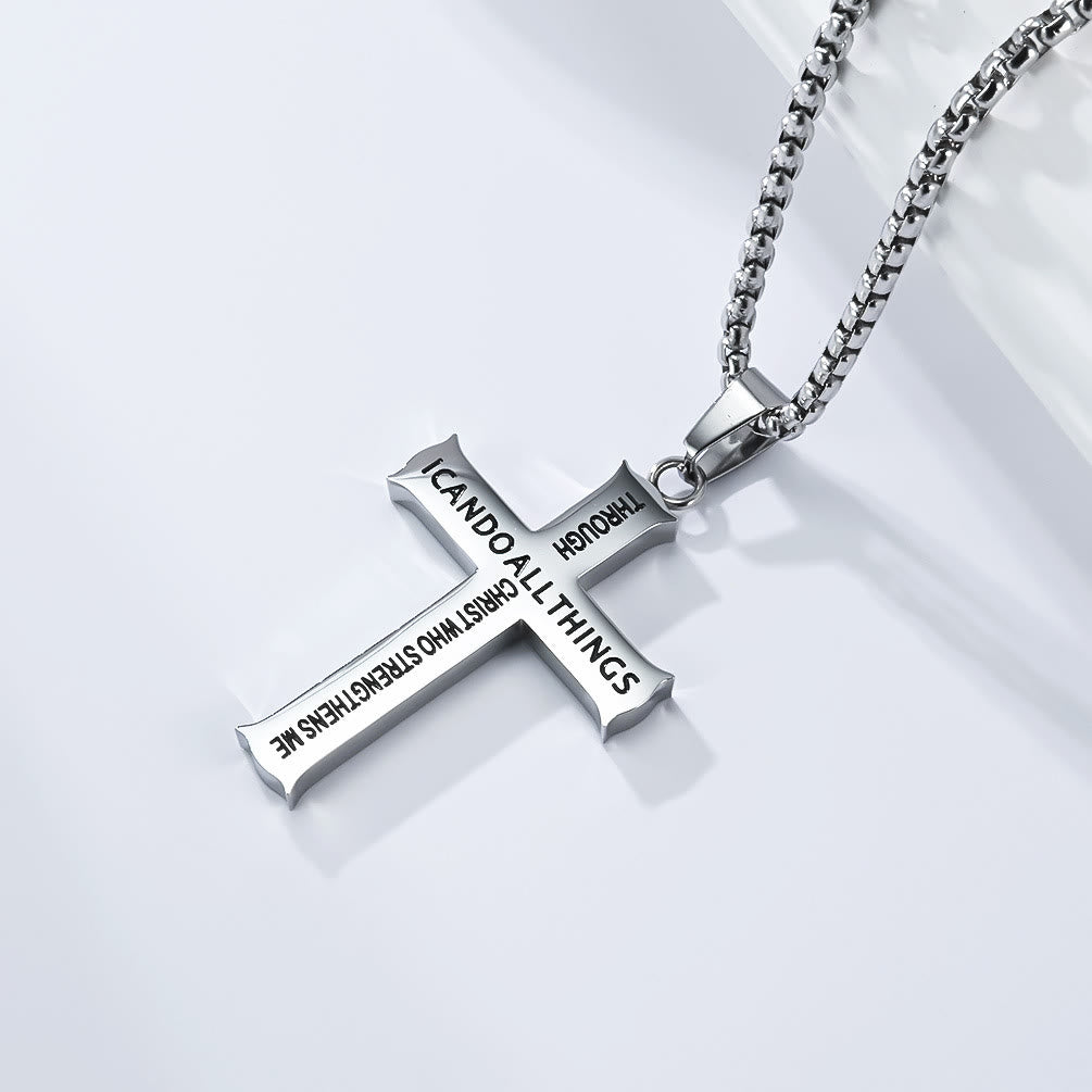 FREE Today: Stainless Steel Cross Pendant Necklace with Philippians 4:13 Quote: A Reminder of Divine Strengthening - Silver - image 2