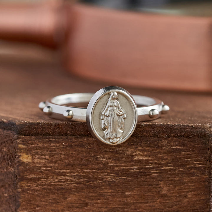 Christianartworkshop Our Lady of Grace Finger Rosary Ring with Marian Medallion: A Symbol of Devotion - US 11 - image 2