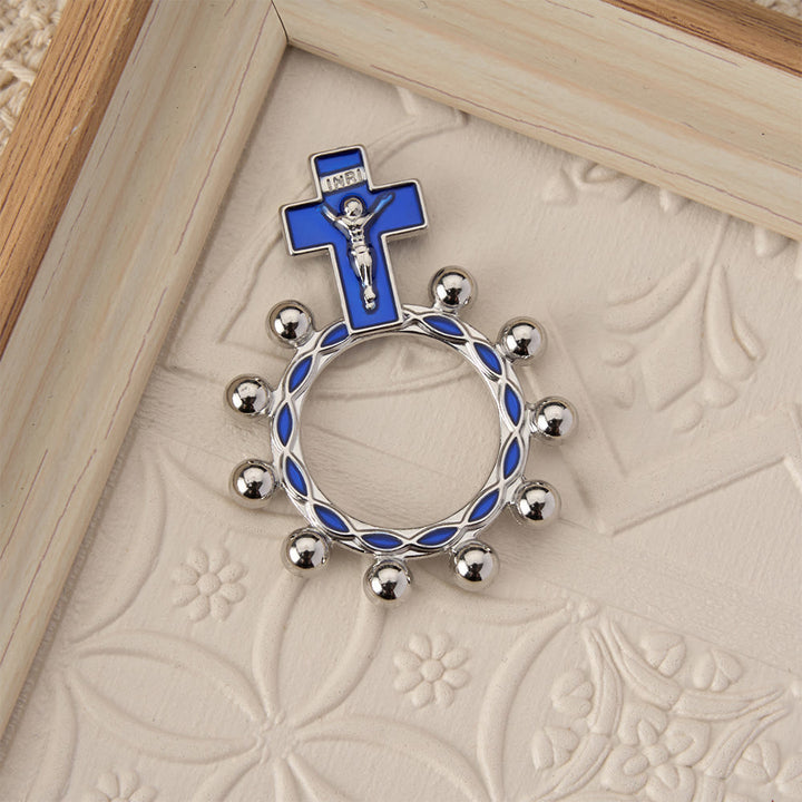 Christianartworkshop Crucifix Finger Rosary Ring with Blue Enamel & Beaded Accents (Set of 5/10): A Symbol of Redemption - image 9