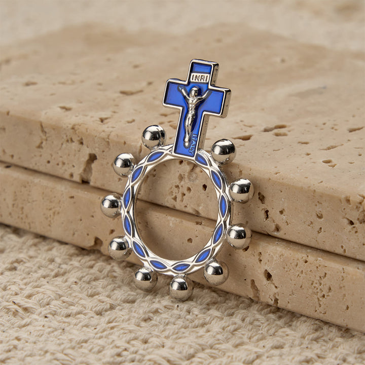 Christianartworkshop Crucifix Finger Rosary Ring with Blue Enamel & Beaded Accents (Set of 5/10): A Symbol of Redemption - image 8