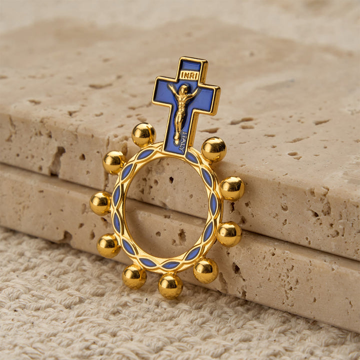 Christianartworkshop Crucifix Finger Rosary Ring with Blue Enamel & Beaded Accents (Set of 5/10): A Symbol of Redemption - image 4