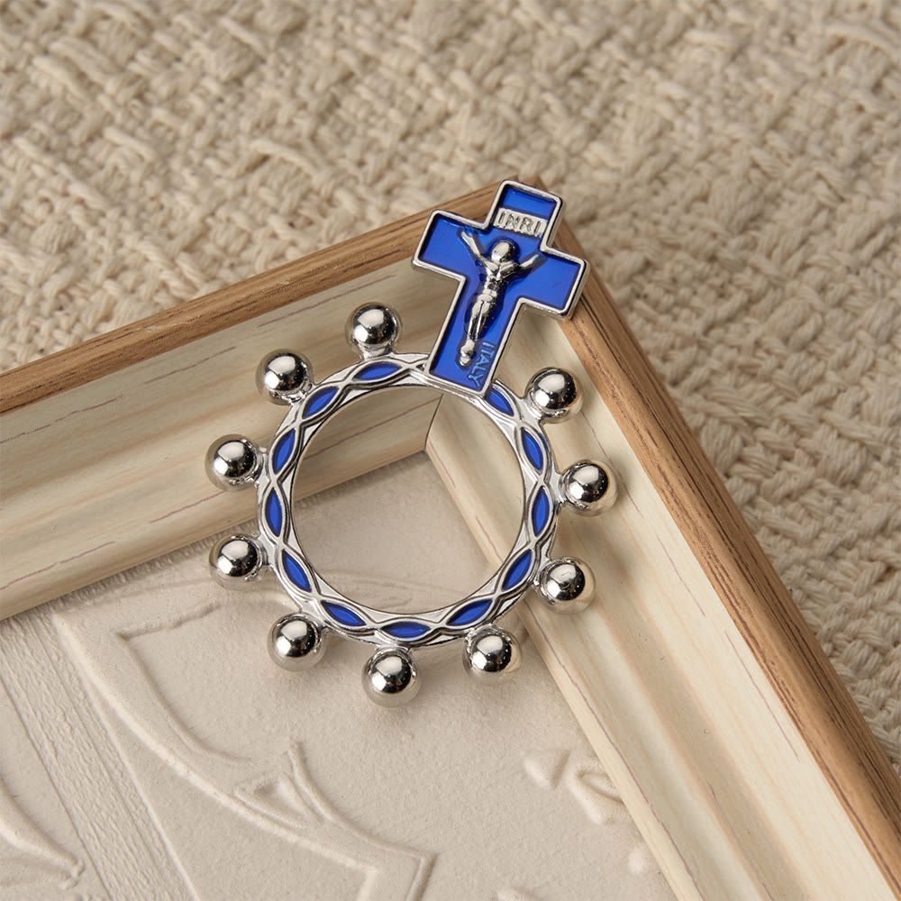 Christianartworkshop Crucifix Finger Rosary Ring with Blue Enamel & Beaded Accents (Set of 5/10): A Symbol of Redemption - image 10