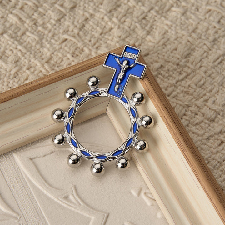 Christianartworkshop Crucifix Finger Rosary Ring with Blue Enamel & Beaded Accents (Set of 5/10): A Symbol of Redemption - image 10