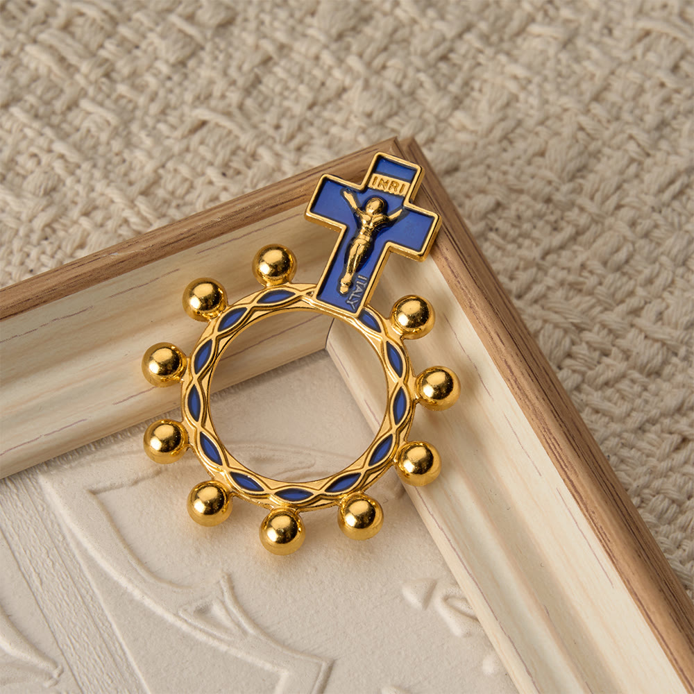 Christianartworkshop Crucifix Finger Rosary Ring with Blue Enamel & Beaded Accents (Set of 5/10): A Symbol of Redemption - image 5