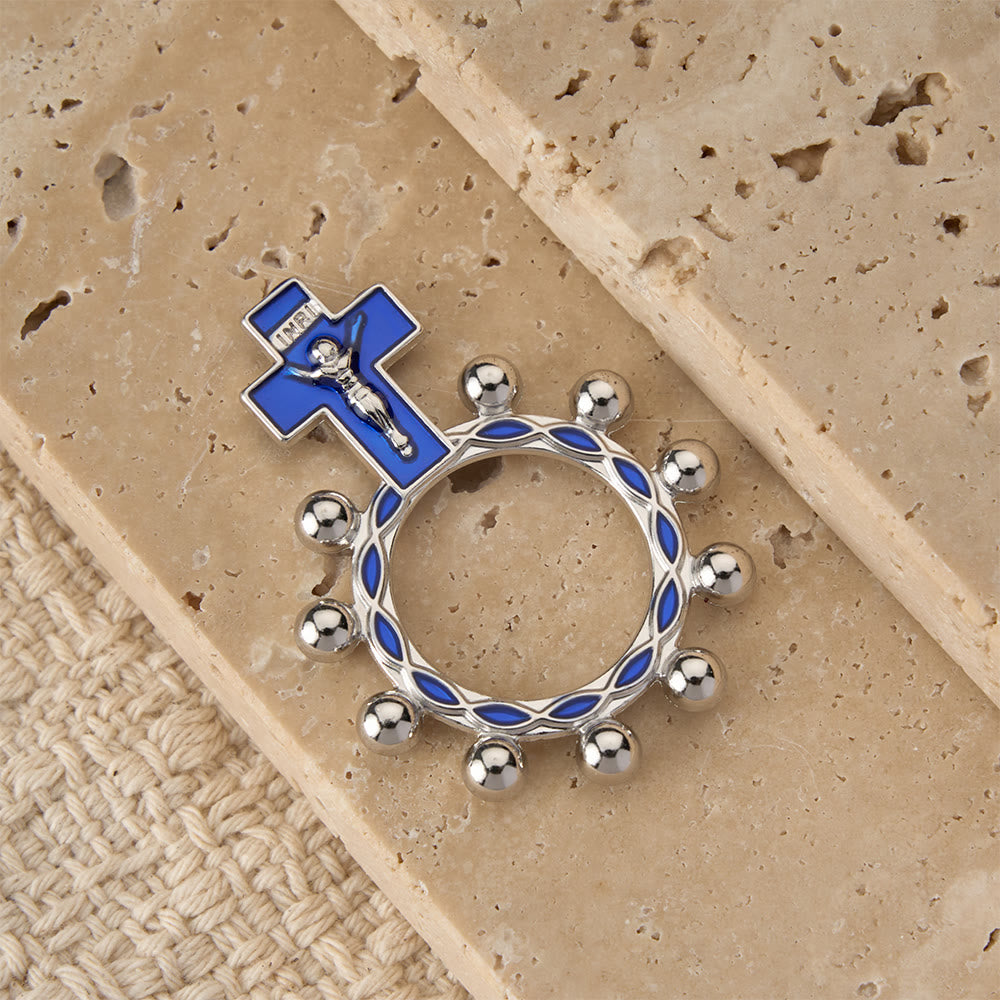 Christianartworkshop Crucifix Finger Rosary Ring with Blue Enamel & Beaded Accents (Set of 5/10): A Symbol of Redemption - image 11