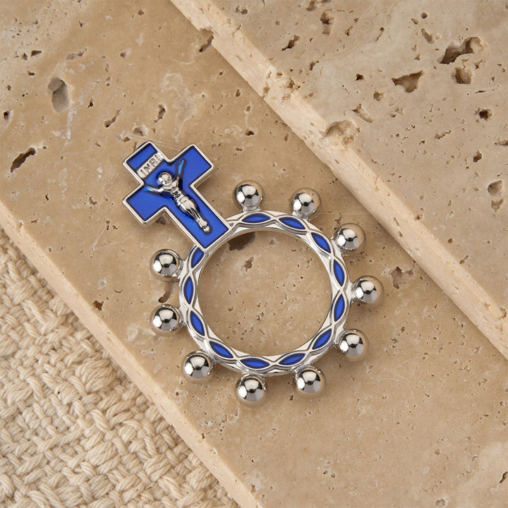 Christianartworkshop Crucifix Finger Rosary Ring with Blue Enamel & Beaded Accents (Set of 5/10): A Symbol of Redemption - image 11