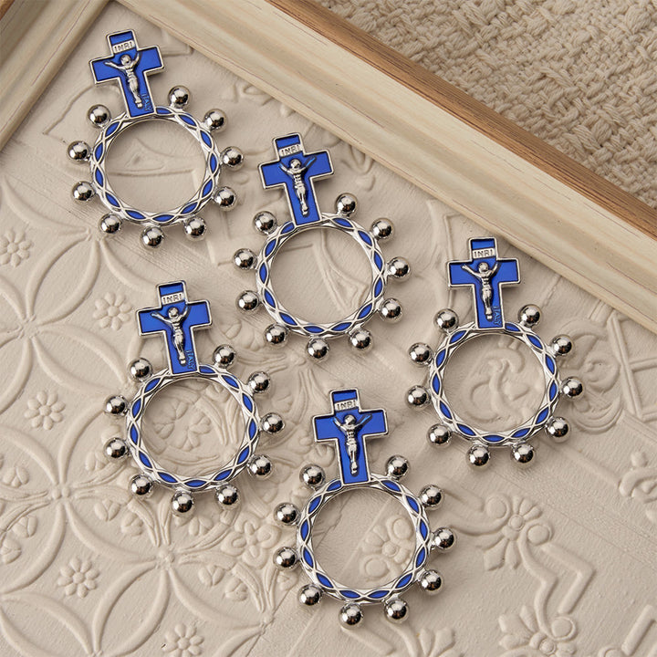 Christianartworkshop Crucifix Finger Rosary Ring with Blue Enamel & Beaded Accents (Set of 5/10): A Symbol of Redemption - image 7