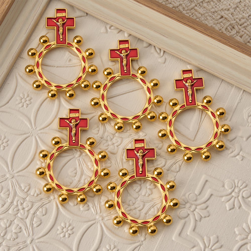 Christianartworkshop Crucifix Finger Rosary Ring with Red Enamel & Beaded Accents (Set of 5/10): A Symbol of Redemption - image 7