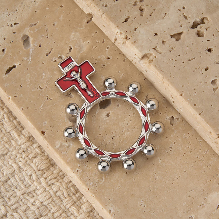 Christianartworkshop Crucifix Finger Rosary Ring with Red Enamel & Beaded Accents (Set of 5/10): A Symbol of Redemption - image 5