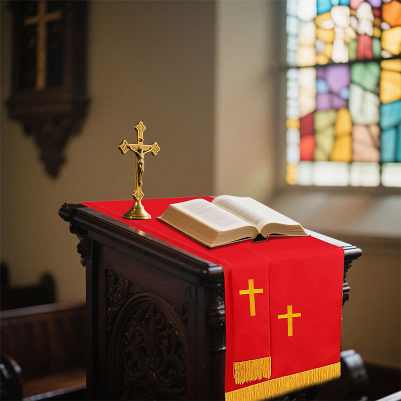 Christianartworkshop Complete Church Parament Set: Table Runner, Lectern Scarf & Bible Marker in Red and White - image 2