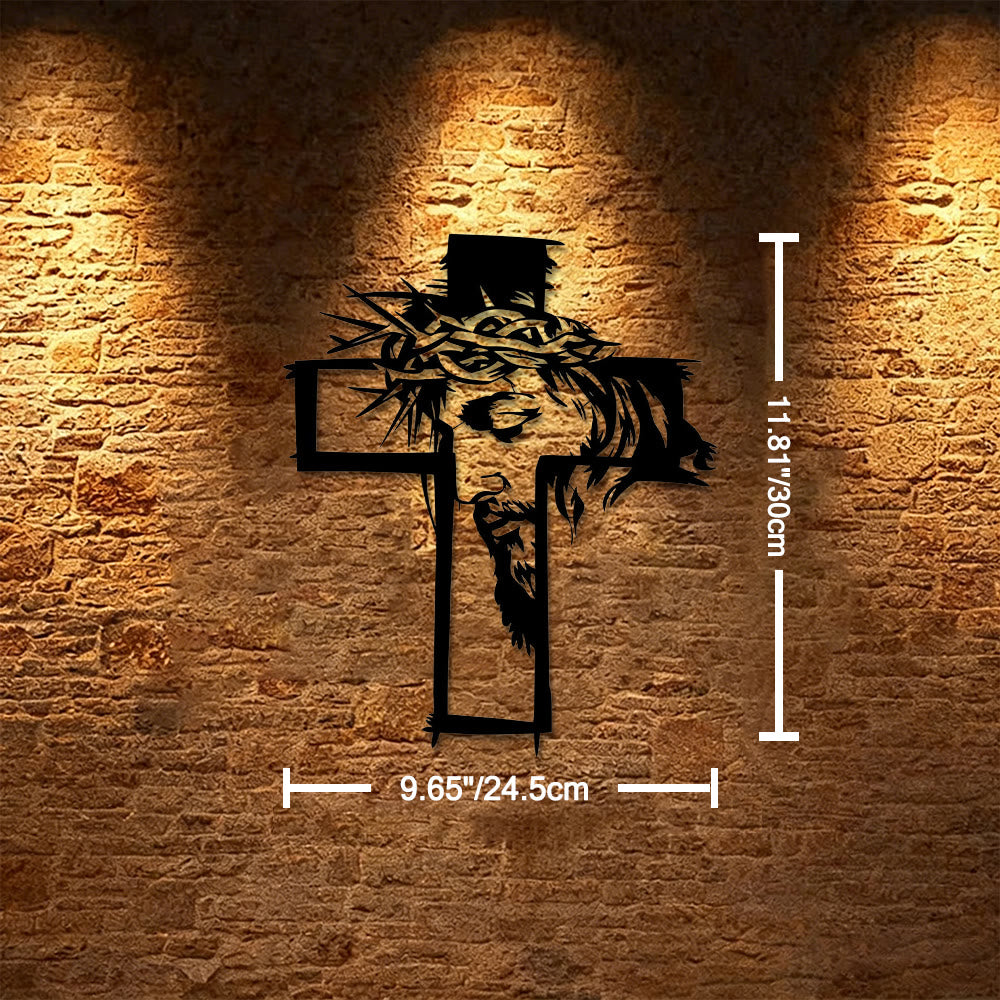 Christianartworkshop Cross With Jesus and Crown of Thorns Metal Wall Decor: A Striking Reminder of Grace - 9.65"*11.81''*0.04''/24.5cm*30cm*0.1cm - image 4