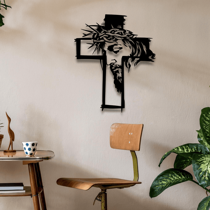 Christianartworkshop Cross With Jesus and Crown of Thorns Metal Wall Decor: A Striking Reminder of Grace - image 3