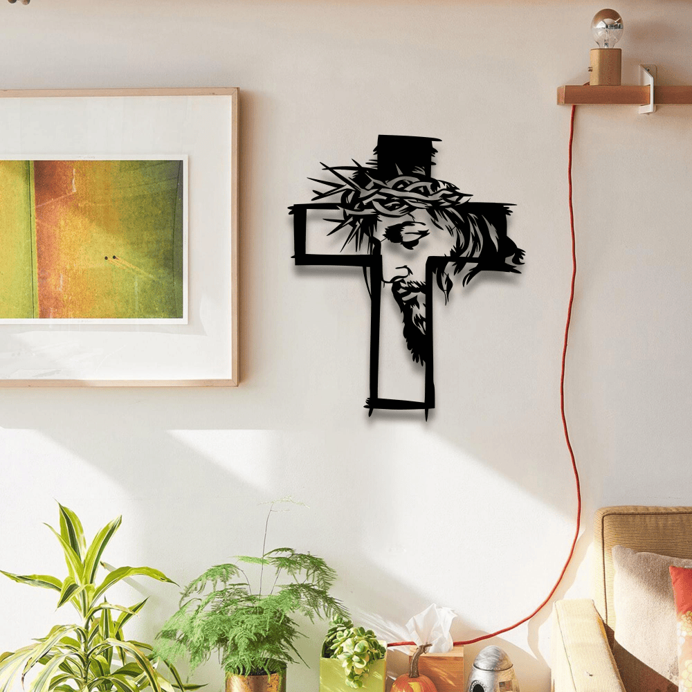 Christianartworkshop Cross With Jesus and Crown of Thorns Metal Wall Decor: A Striking Reminder of Grace - image 2