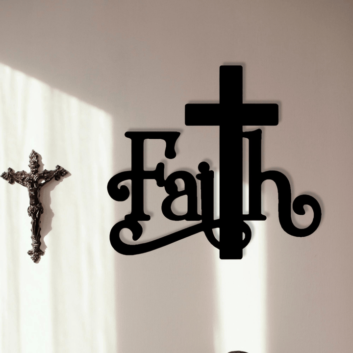 Christianartworkshop Modern Faith Word Cross Metal Wall Decor: A Powerful Symbol of Faith - image 1