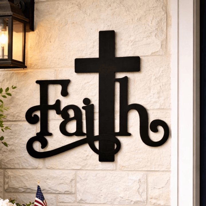 Christianartworkshop Modern Faith Word Cross Metal Wall Decor: A Powerful Symbol of Faith - image 0