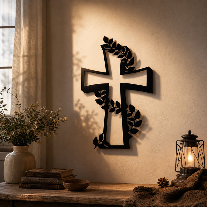 Christianartworkshop Modern Cross With Leafy Vine Metal Wall Decor: A Powerful Statement of Growing Faith - image 2