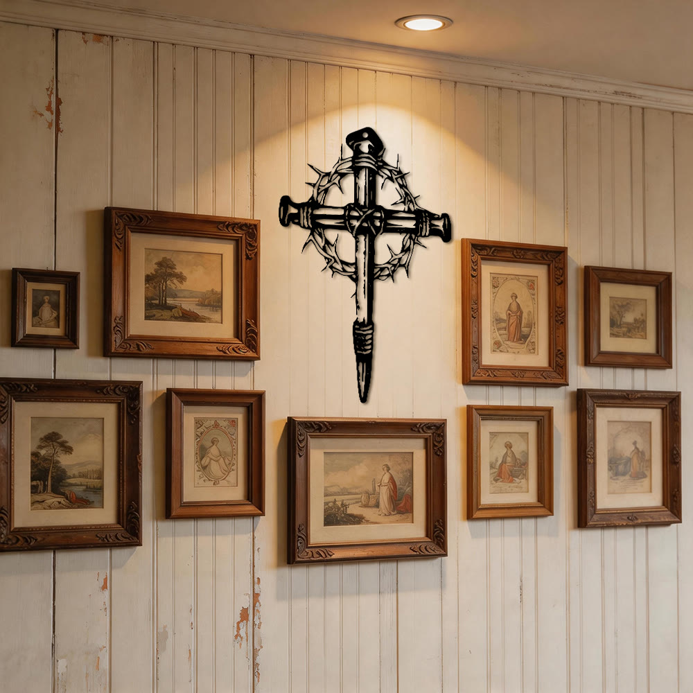 Christianartworkshop Nail Cross With Crown of Thorns Metal Wall Decor: A Symbol of Christ’s Sacrifice - image 1