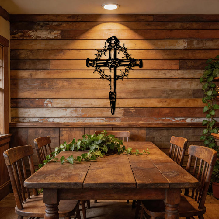 Christianartworkshop Nail Cross With Crown of Thorns Metal Wall Decor: A Symbol of Christ’s Sacrifice - image 5