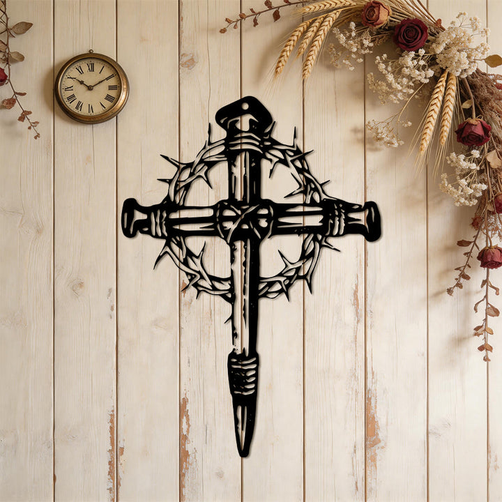 Christianartworkshop Nail Cross With Crown of Thorns Metal Wall Decor: A Symbol of Christ’s Sacrifice - image 6
