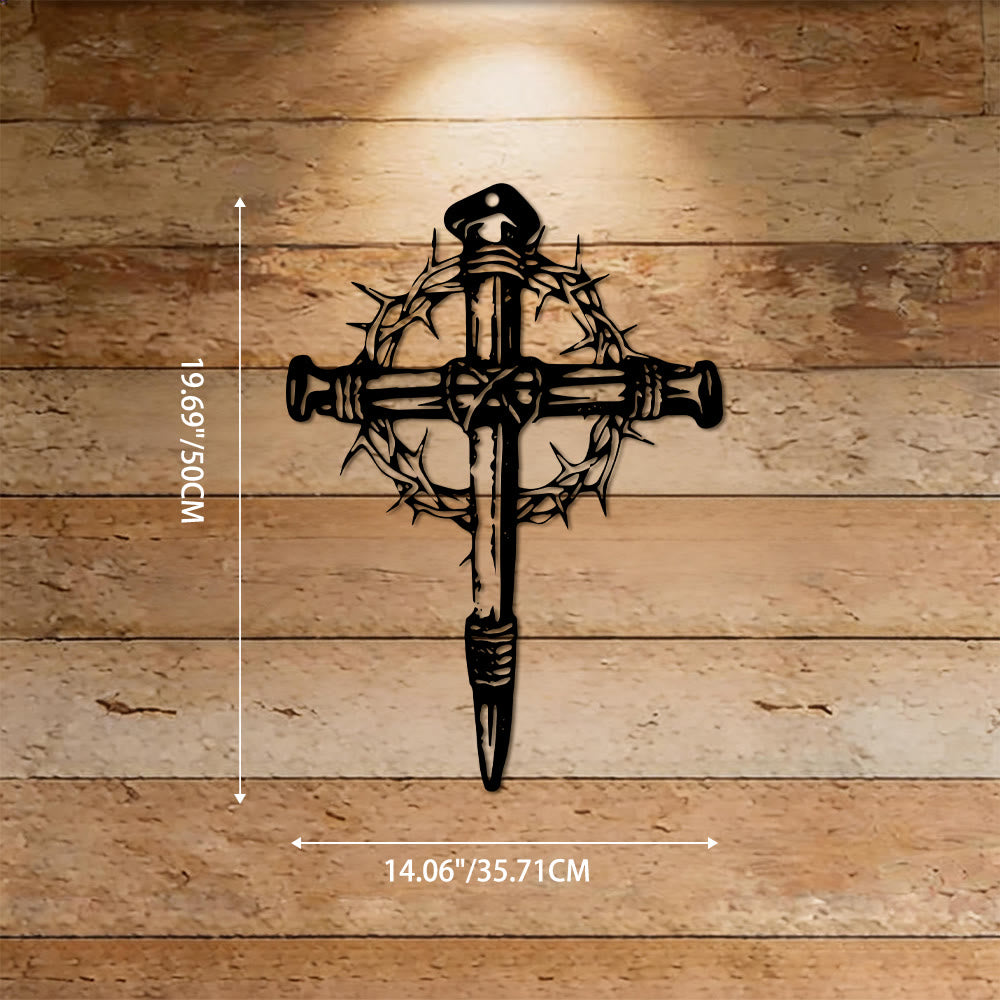 Christianartworkshop Nail Cross With Crown of Thorns Metal Wall Decor: A Symbol of Christ’s Sacrifice - 14.06''*19.69''*0.06''/35.71cm*50cm*0.15cm - image 9