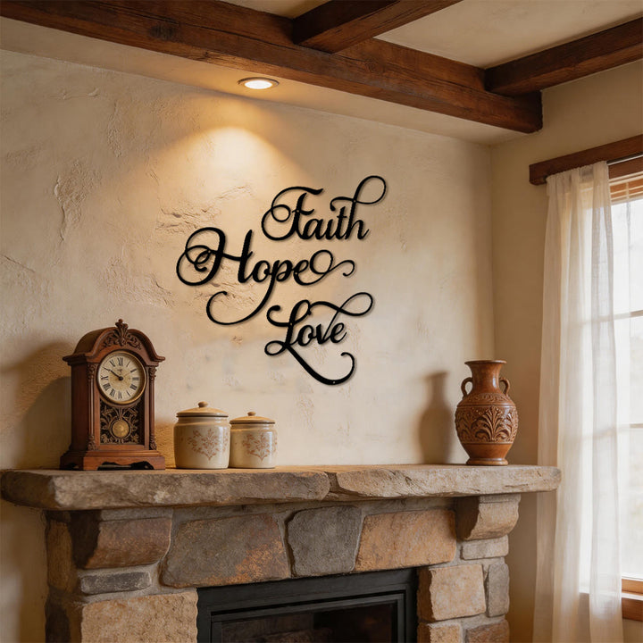 Christianartworkshop Modern Faith Hope Love Script Metal Wall Decor: A Powerful Statement of Belief - image 2