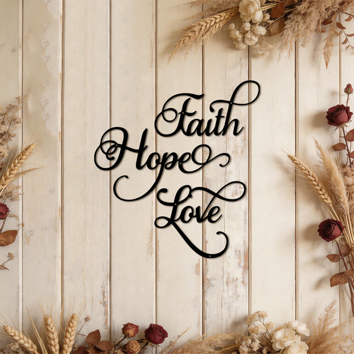 Christianartworkshop Modern Faith Hope Love Script Metal Wall Decor: A Powerful Statement of Belief - image 4