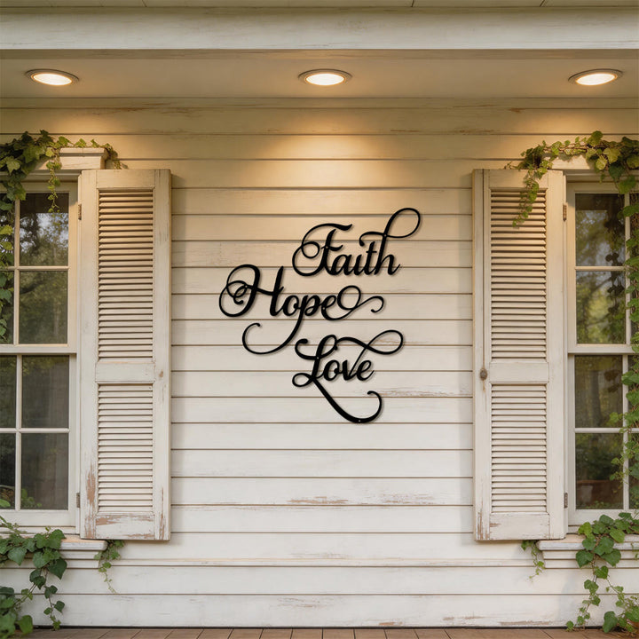 Christianartworkshop Modern Faith Hope Love Script Metal Wall Decor: A Powerful Statement of Belief - image 1