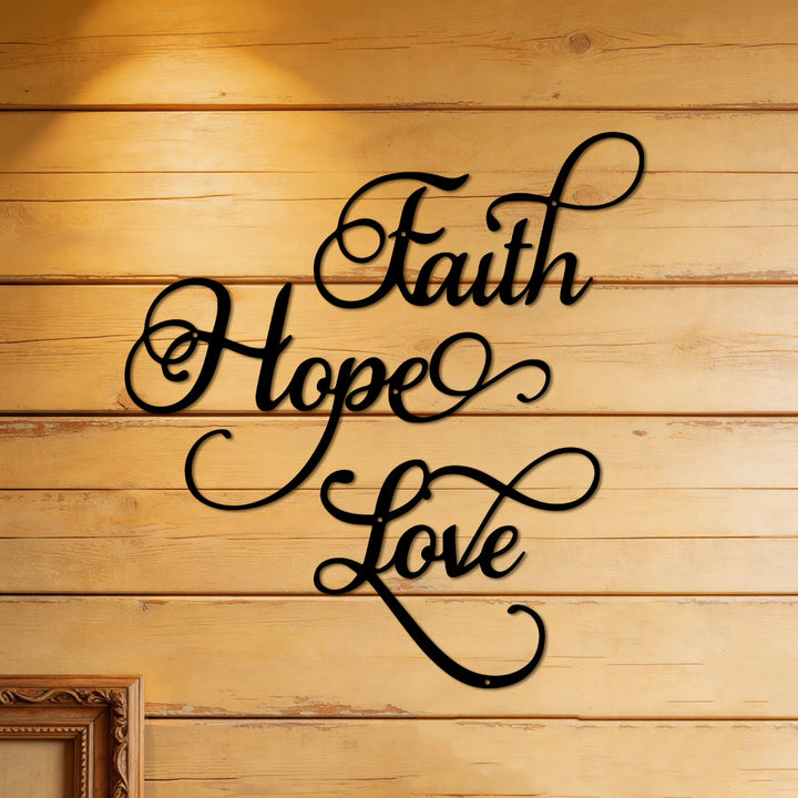 Christianartworkshop Modern Faith Hope Love Script Metal Wall Decor: A Powerful Statement of Belief - image 0