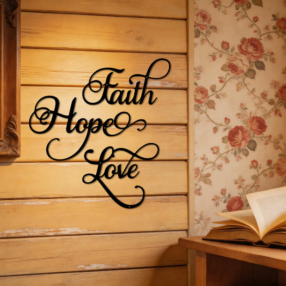 Christianartworkshop Modern Faith Hope Love Script Metal Wall Decor: A Powerful Statement of Belief - image 5