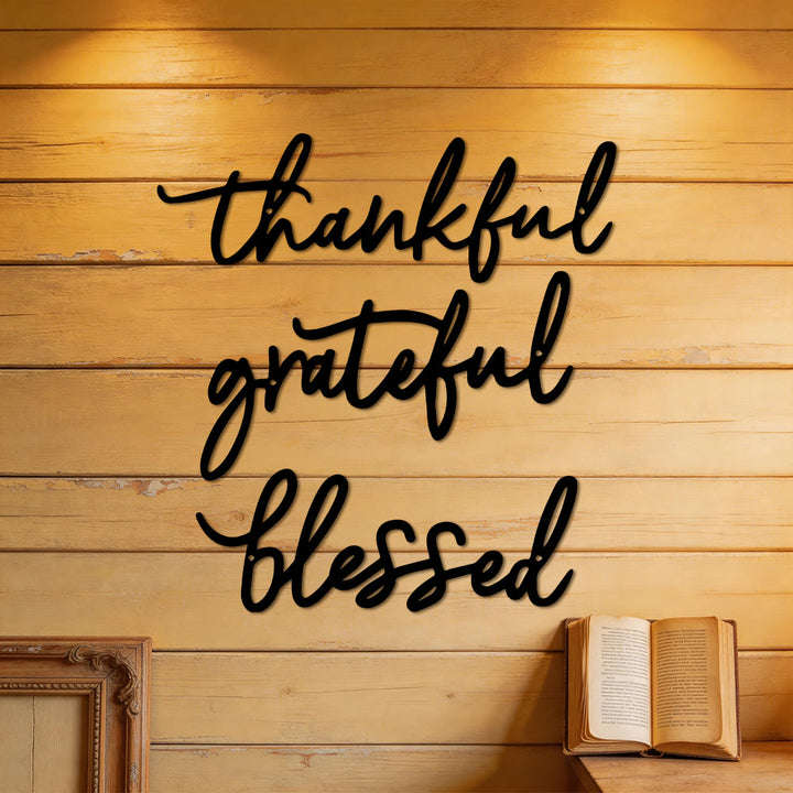 Christianartworkshop Modern Thankful Grateful Blessed Script Metal Wall Decor: A Powerful Statement of Gratitude - image 0
