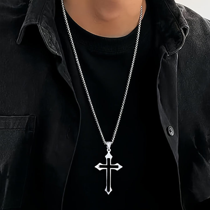 Christianartworkshop Two-Tone Stainless Steel Cross Pendant Necklace with Box Chain: A Symbol of Steadfast Faith - image 1