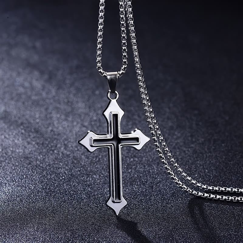 Christianartworkshop Two-Tone Stainless Steel Cross Pendant Necklace with Box Chain: A Symbol of Steadfast Faith - image 2