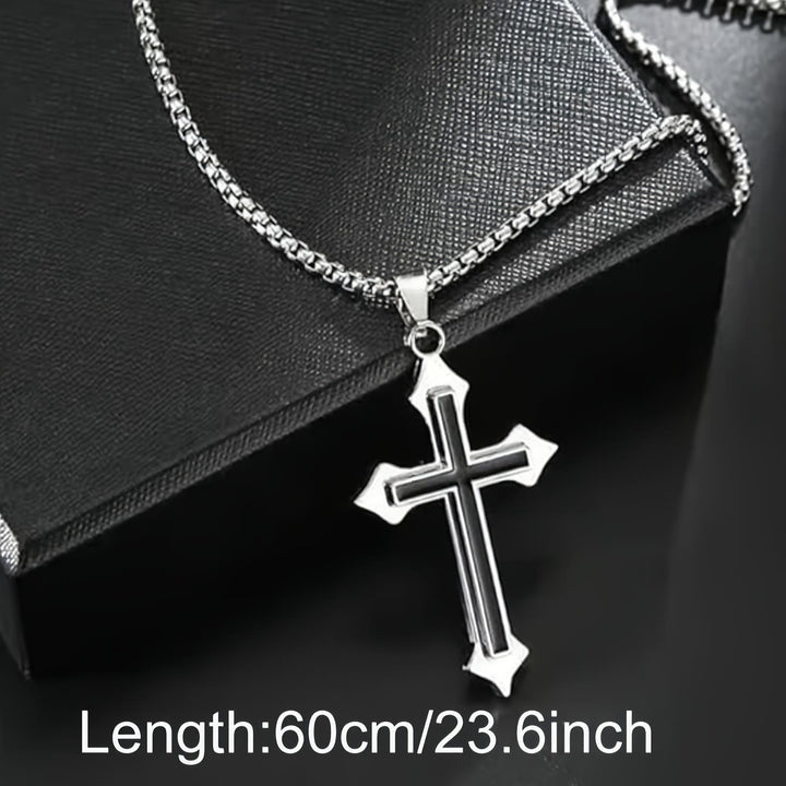 Christianartworkshop Two-Tone Stainless Steel Cross Pendant Necklace with Box Chain: A Symbol of Steadfast Faith - image 4