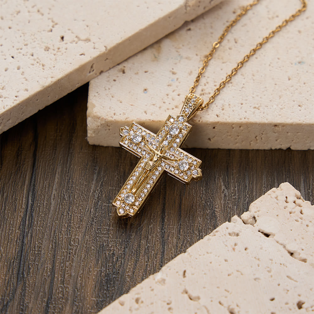 Christianartworkshop Intricate Iced-Out Crucifix Necklace with Detailed Jesus Figure: A Reminder of Sacred Truth and Guidance - Golden - image 4