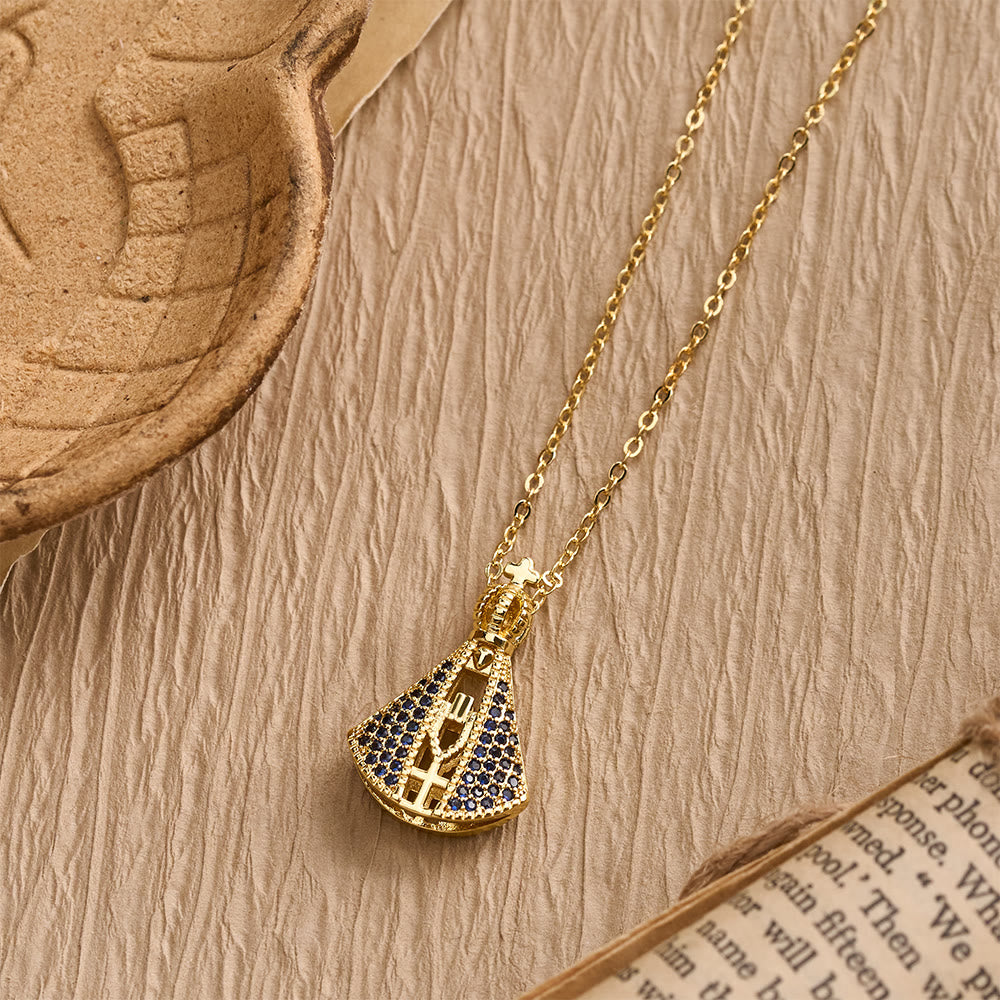 Christianartworkshop Our Lady of Aparecida Blue & White Double-Sided Pendant Necklace with Crown & Cross Details - image 2