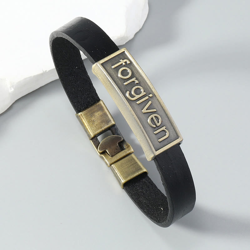 Christianartworkshop Two-Tone Leather Forgiven Bracelet with Antiqued Brass Accents: A Reminder of Divine Grace - Black - image 5