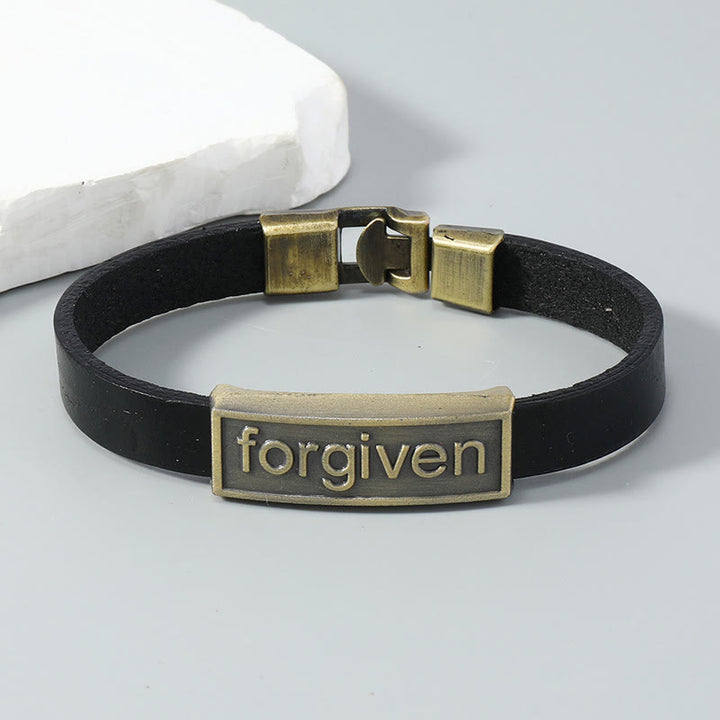 Christianartworkshop Two-Tone Leather Forgiven Bracelet with Antiqued Brass Accents: A Reminder of Divine Grace - image 4
