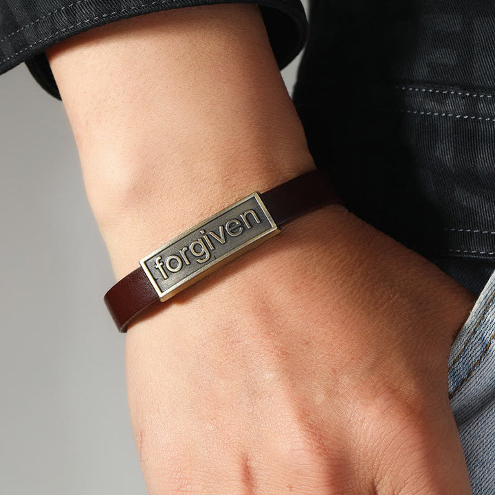 Christianartworkshop Two-Tone Leather Forgiven Bracelet with Antiqued Brass Accents: A Reminder of Divine Grace - image 2