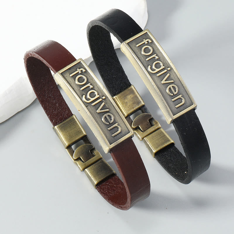 Christianartworkshop Two-Tone Leather Forgiven Bracelet with Antiqued Brass Accents: A Reminder of Divine Grace - image 1