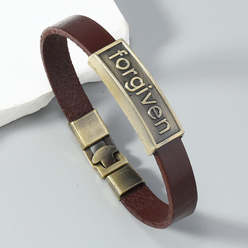 Christianartworkshop Two-Tone Leather Forgiven Bracelet with Antiqued Brass Accents: A Reminder of Divine Grace - image 3
