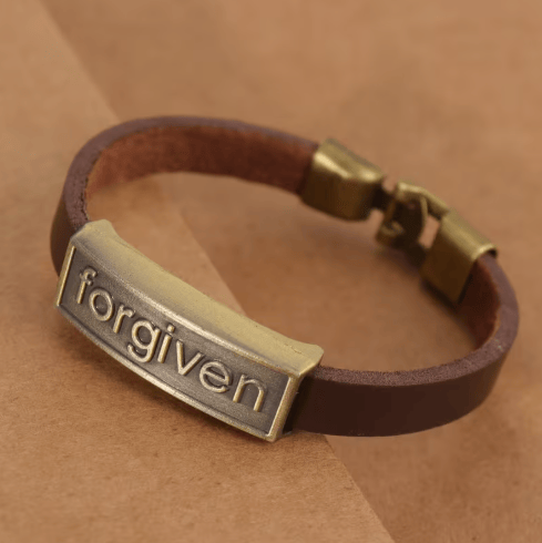 Christianartworkshop Two-Tone Leather Forgiven Bracelet with Antiqued Brass Accents: A Reminder of Divine Grace - Brown - image 0