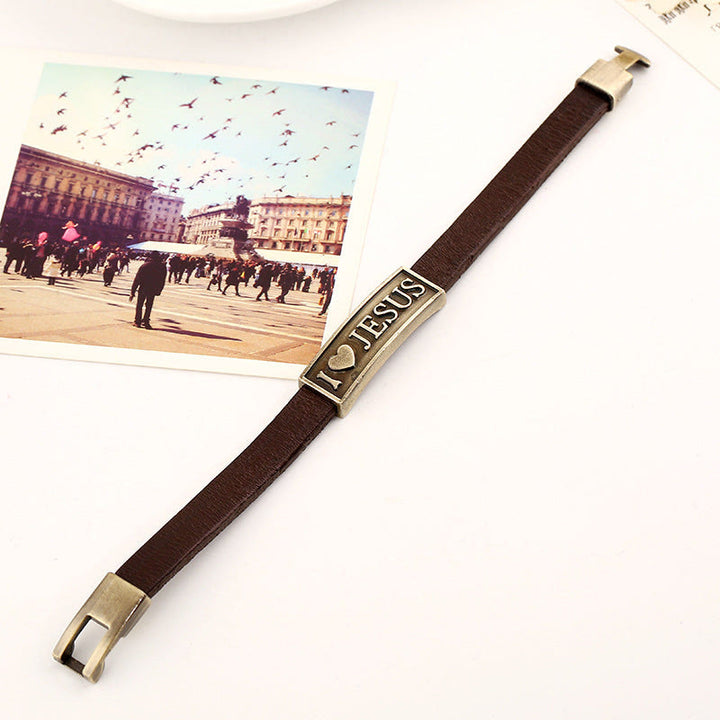 Christianartworkshop Antiqued Brass I Love JESUS Leather Bracelet with Embossed Heart Motif: A Reminder of Divine Love - image 2