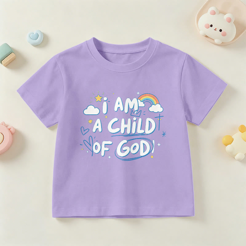 Christianartworkshop Whimsical Cloud & Cross Kids T-Shirt with I Am a Child of God - Purple - US/UK/AU 14, EU170 - image 0