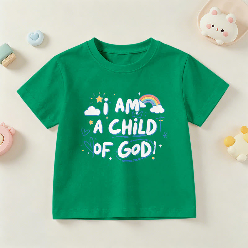 Christianartworkshop Whimsical Cloud & Cross Kids T-Shirt with I Am a Child of God - Green - US/UK/AU 14, EU170 - image 9