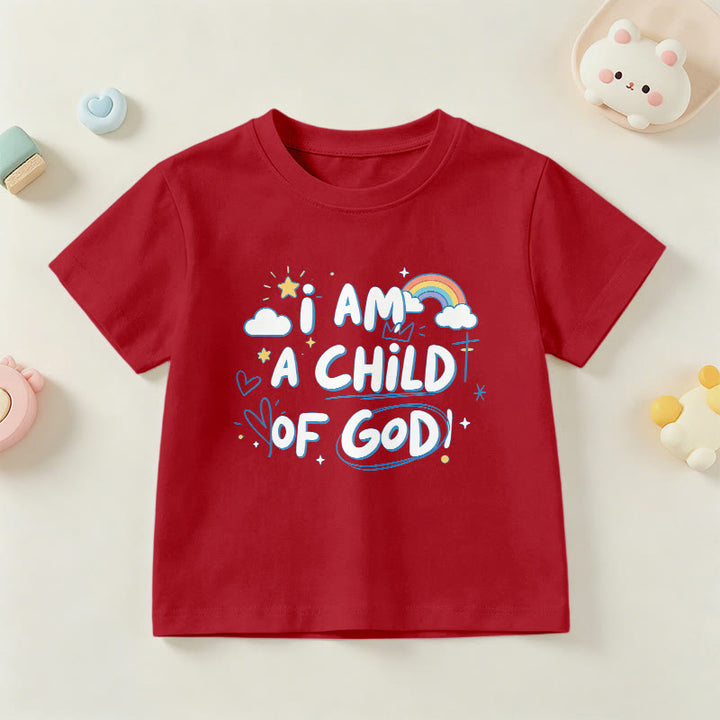 Christianartworkshop Whimsical Cloud & Cross Kids T-Shirt with I Am a Child of God - Red - US/UK/AU 14, EU170 - image 3