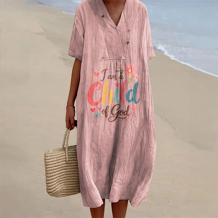 Christianartworkshop I Am a Child of God Floral & Heart V-Neck Short Sleeve Midi Dress - Pink - 4XL - image 2